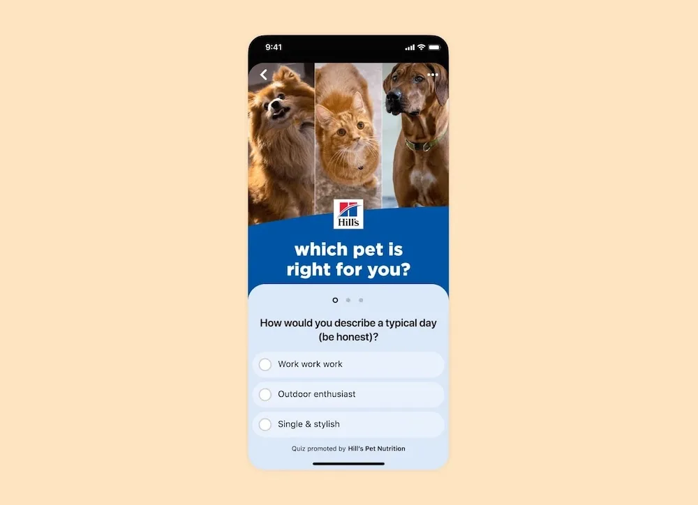 A mockup of a Pinterest quiz ad.