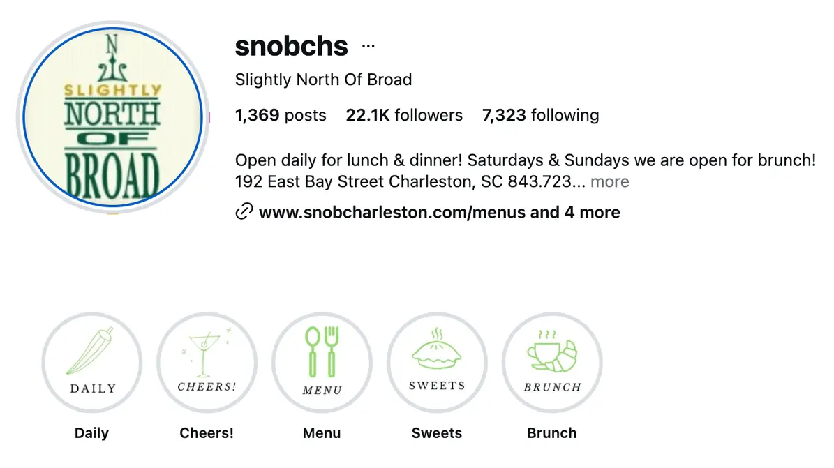 @snobchs's Instagram profile and story highlights.