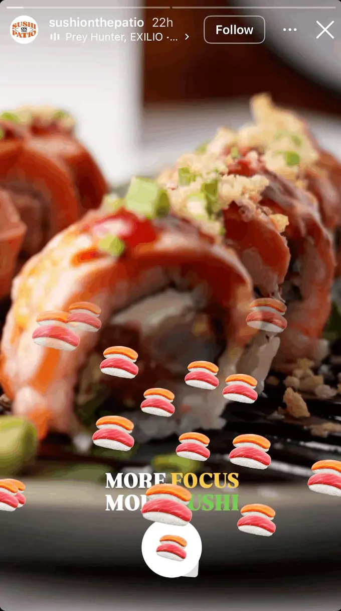 An Instagram story from @sushionthepatio.