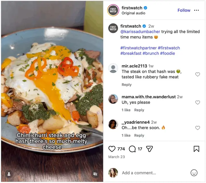 An Instagram post from First Watch.