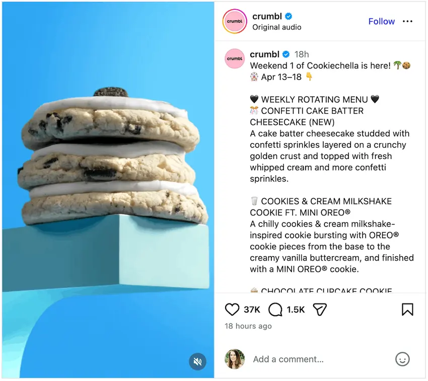 An Instagram post from @crumbl.