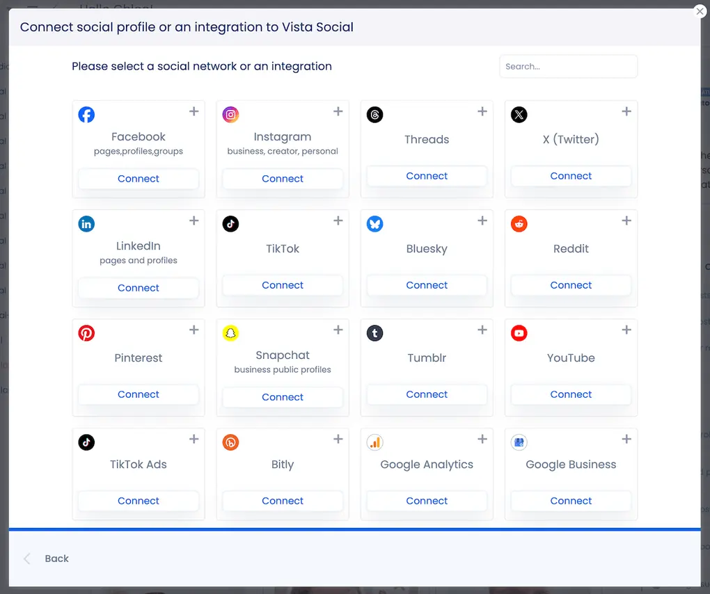 Connect a social profile in Vista Social.