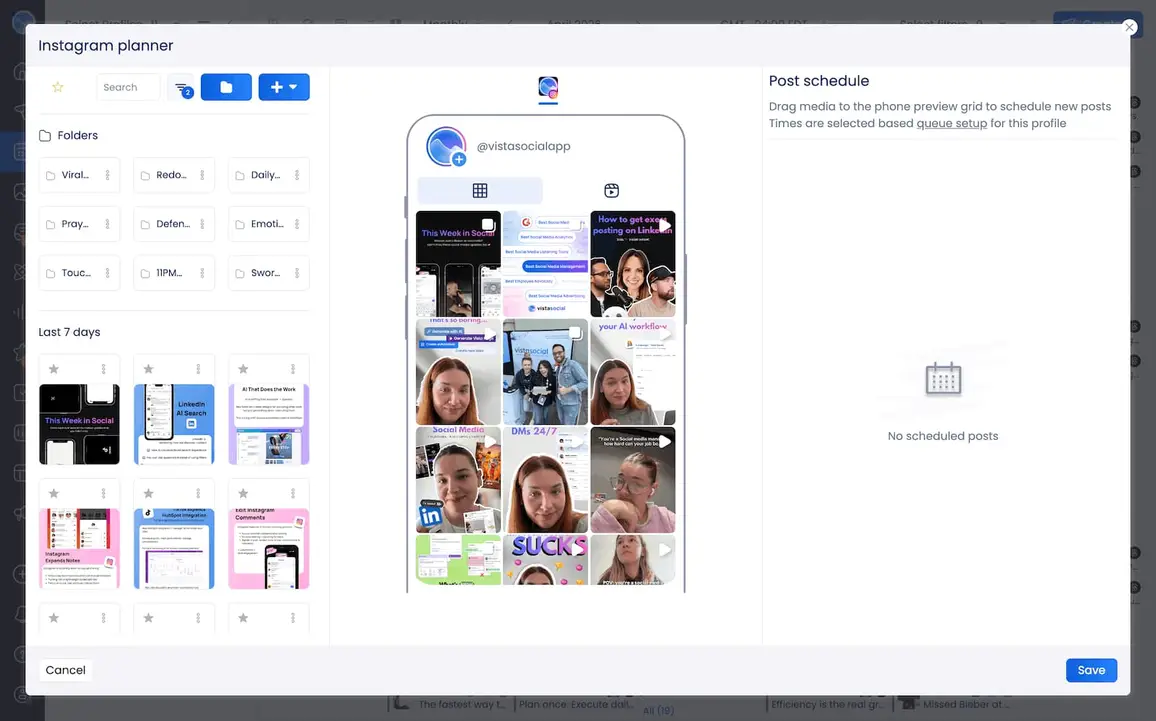 Vista Social's visual Instagram grid/content planner.