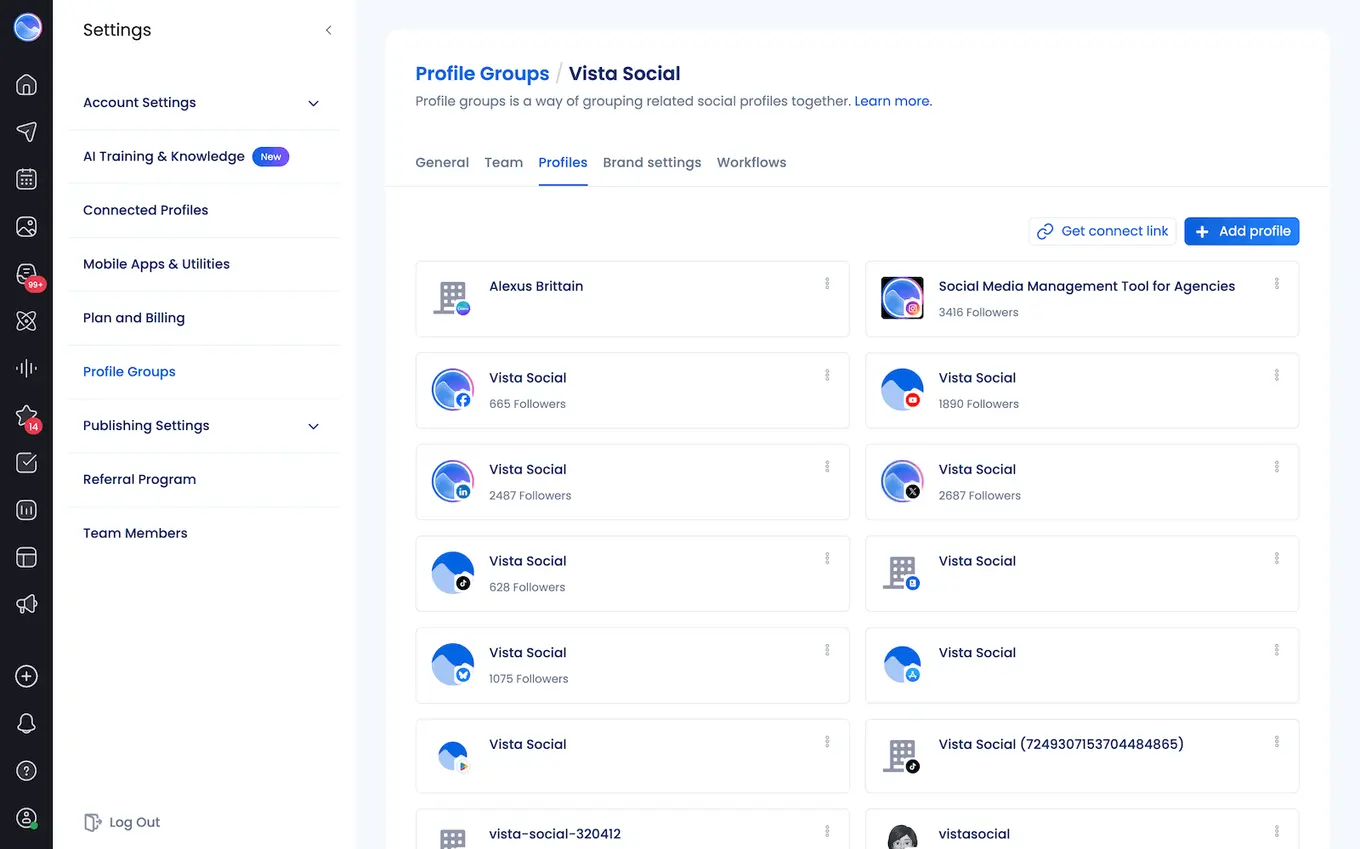 How to see which profiles are added to a profile group in Vista Social.