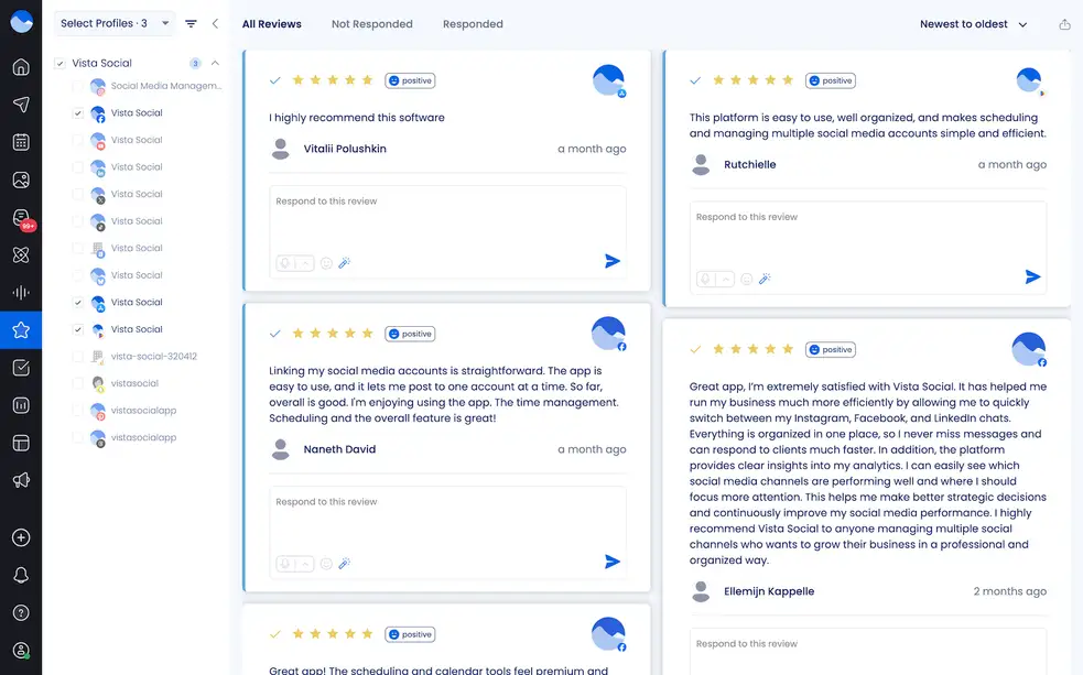 Vista Social's review management dashboard.