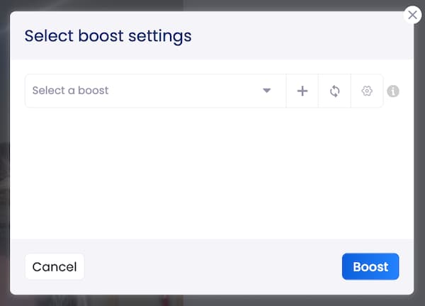 Where to select your boost settings to promote posts in Vista Social.