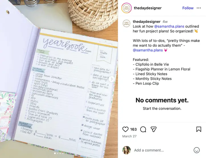 A screenshot of a UGC post shared by Day Designer.