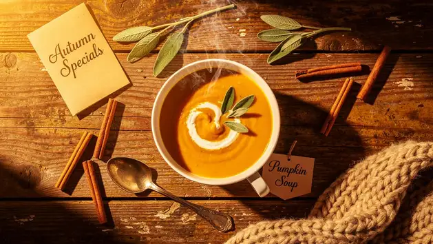 An AI generated soup announcement graphic for a cafe.