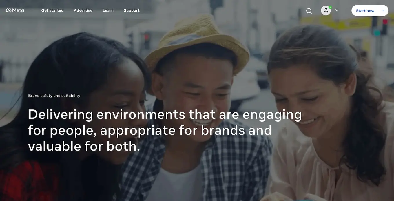 Meta brand safety and suitability page describing its approach to safe and appropriate ad environments.