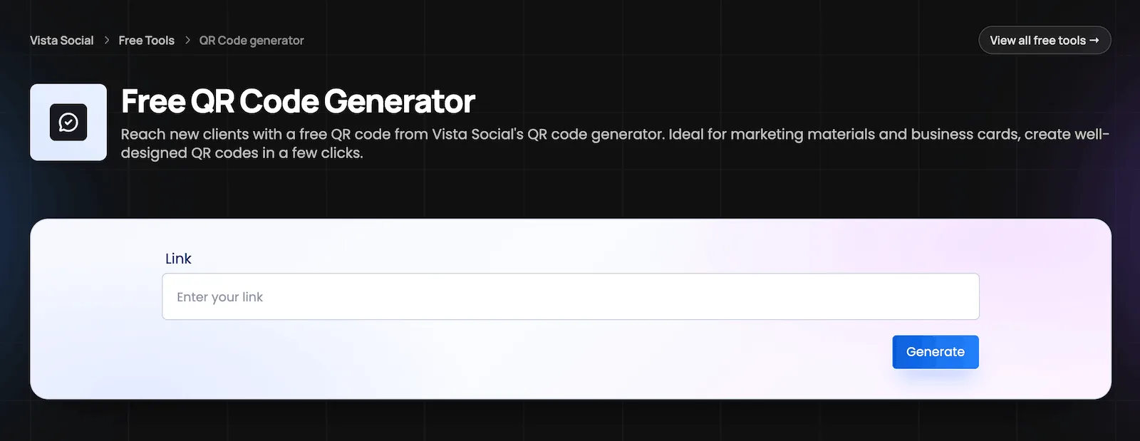 A screenshot of Vista Social's QR code generator.