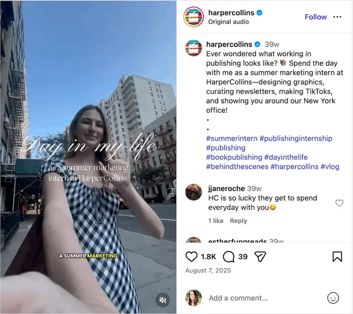 A screenshot of a day-in-the-life Instagram Reels idea.