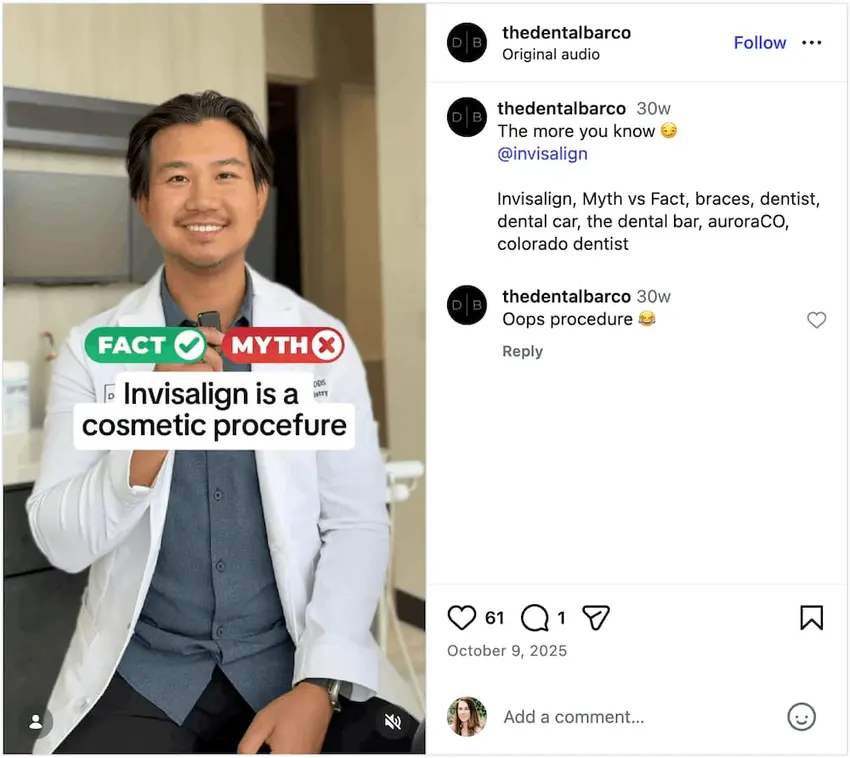 A screenshot of a myth vs. fact Instagram Reels idea.