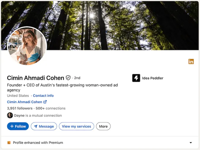 A screenshot of a LinkedIn headline example from Cimin Cohen.