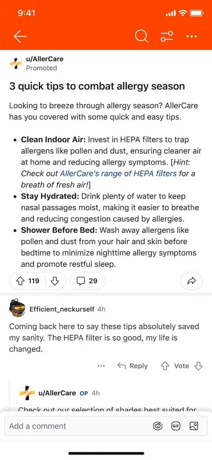 An example of a Reddit free-form ad.