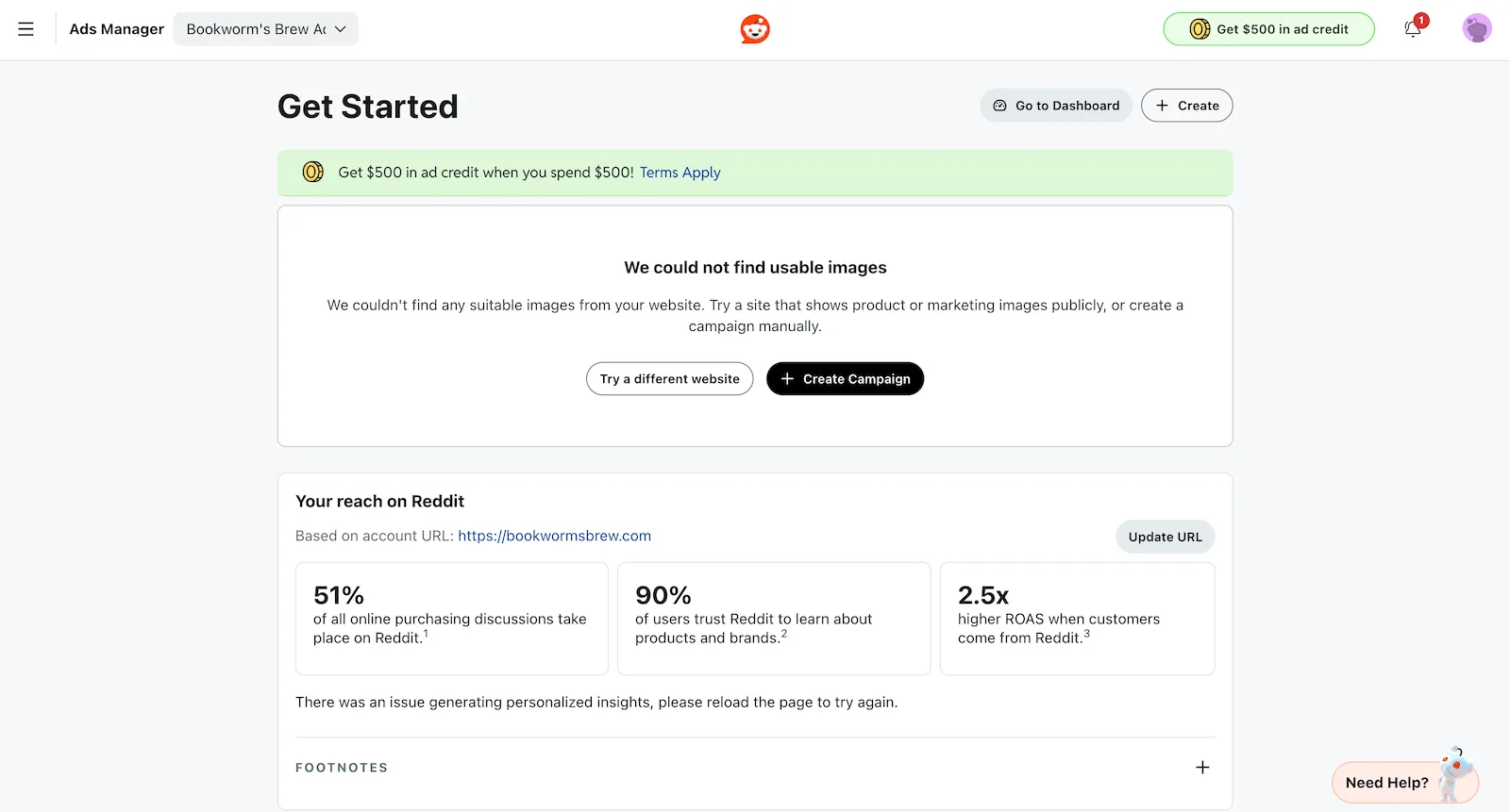 A screenshot of the Reddit ads campaign manager.