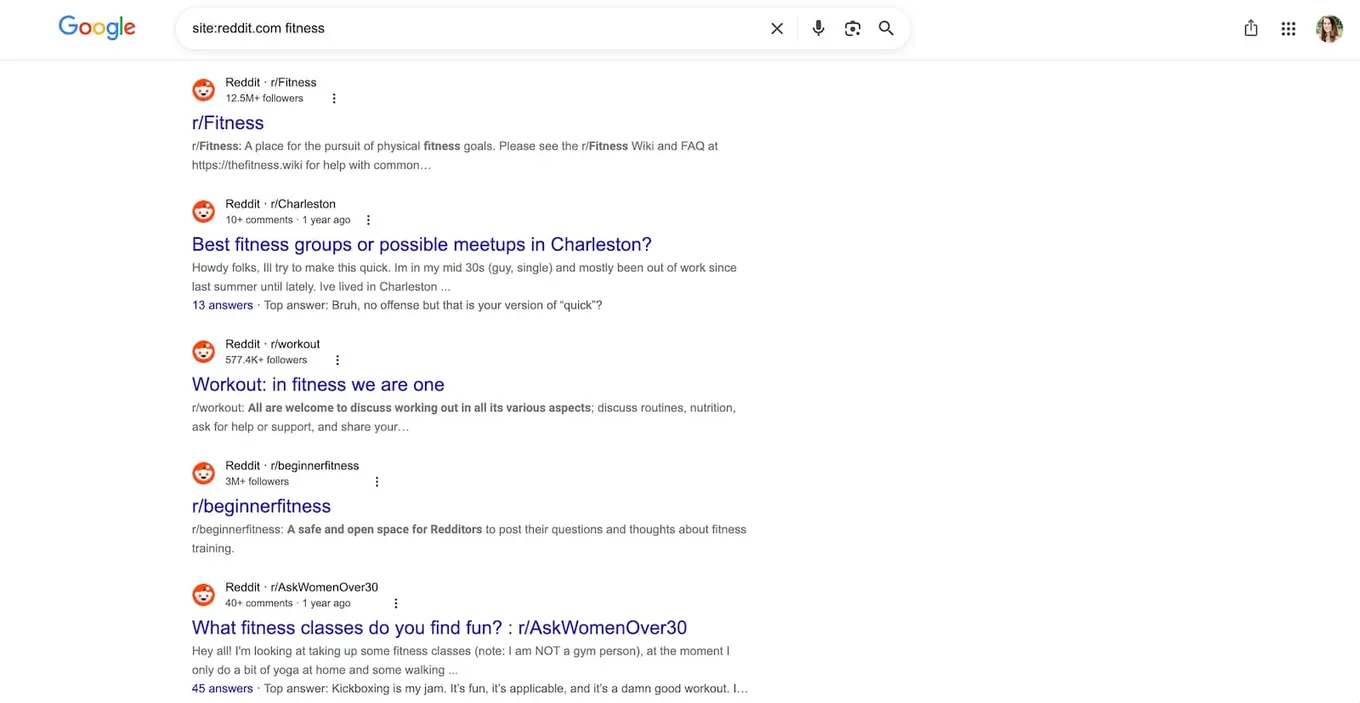A screenshot of Reddit-specific Google search results.