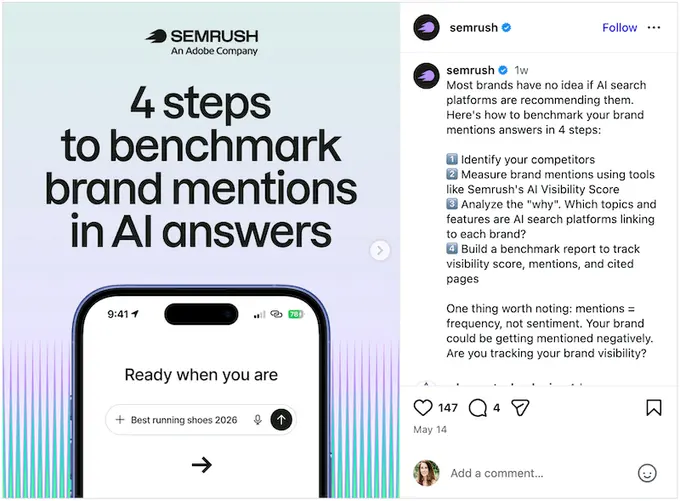 An Instagram post from SEO software Semrush.