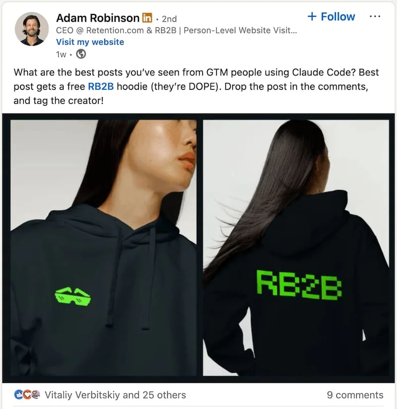 A founder-led LinkedIn post from Adam Robinson.