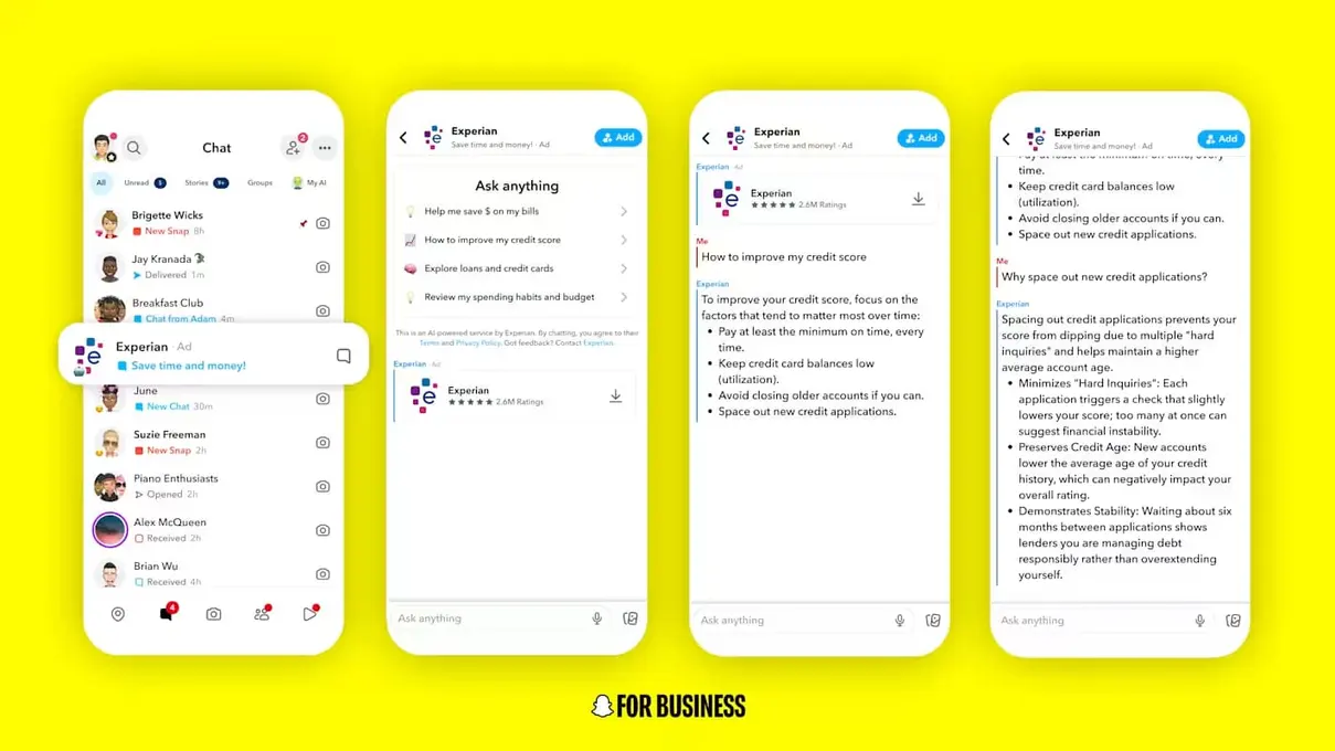 A screenshot of Snapchat's new AI chatbot ad type.