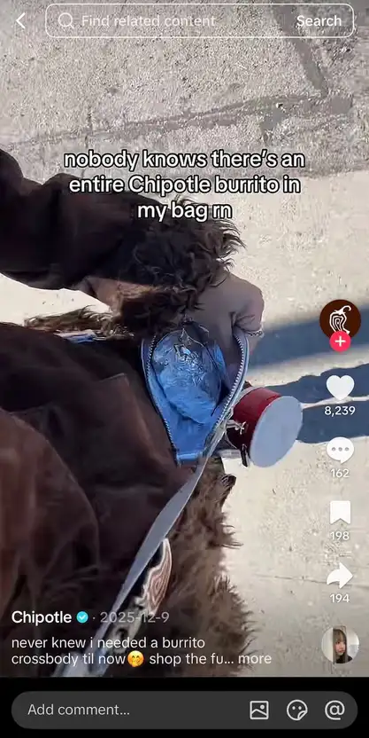A screenshot of a trendy TikTok video from Chipotle.