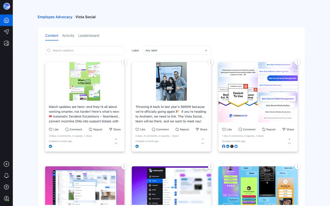 The Vista Social employee advocacy interface.