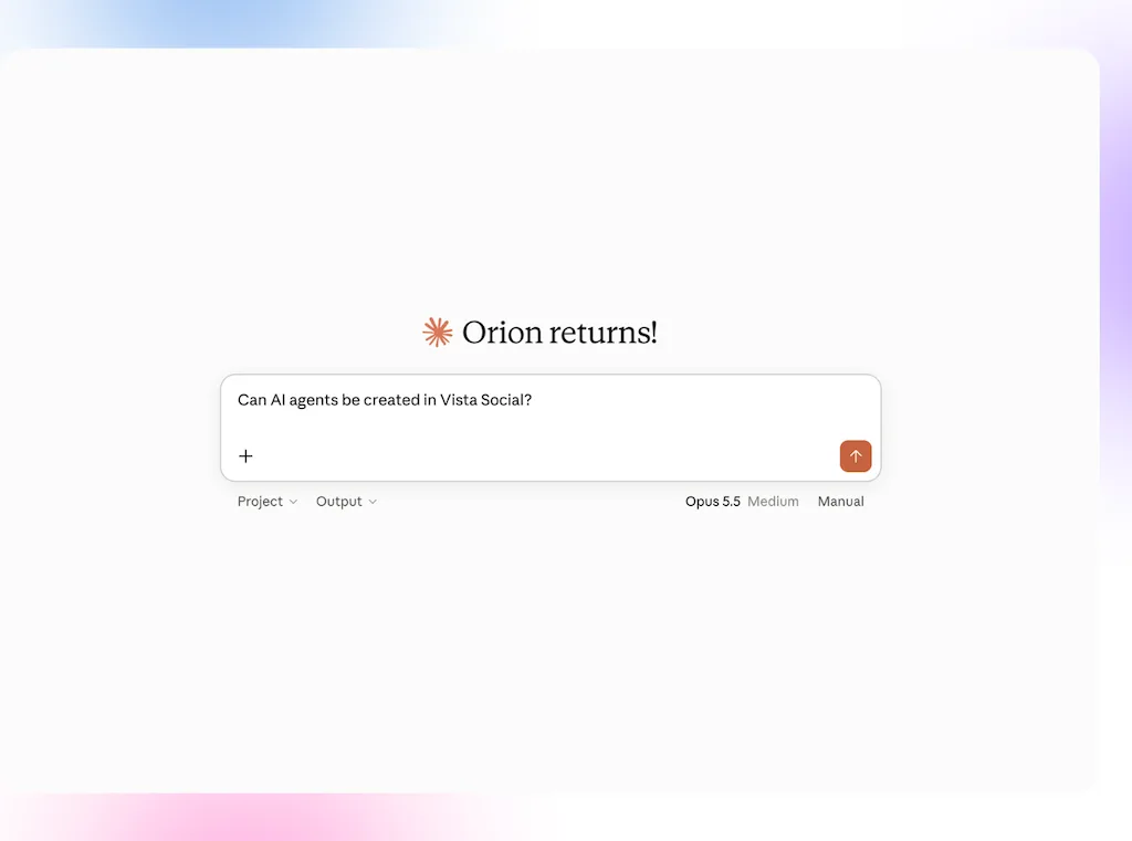 A chat interface prompt screen in Claude asking if AI agents can be created in Vista Social.
