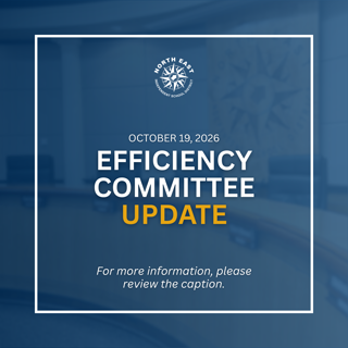 A formal update notice for the Efficiency Committee meeting scheduled for October 19, 2026, by the North East Independent School District. The image has a professional tone.